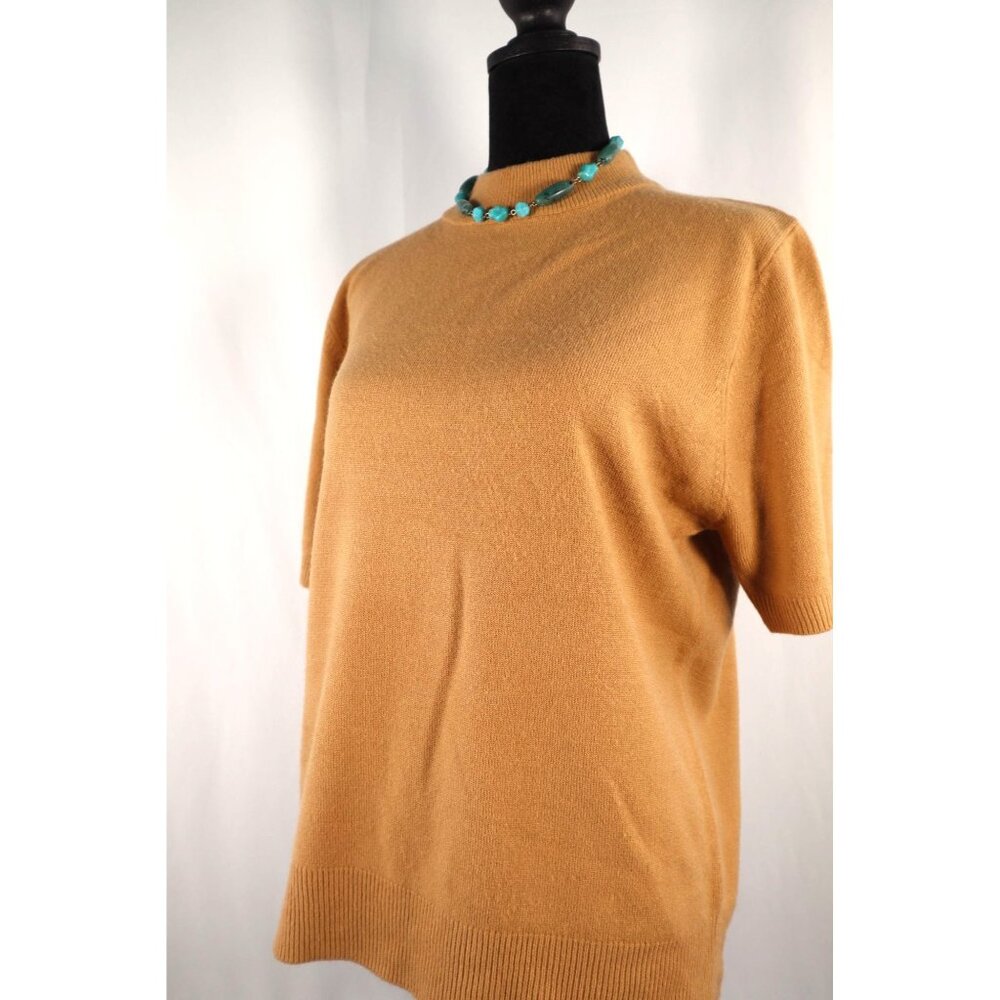 Vintage 90" Sag Harbor top Women's petite Medium Camel Mock Neck Short Sleeve‎